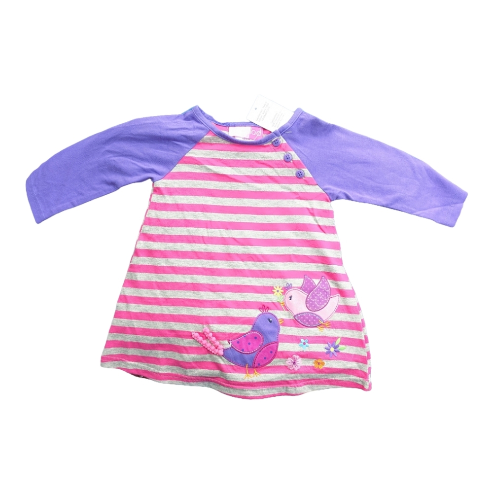 Goodlad Girls 12m Purple/Pink Striped Bird Dress